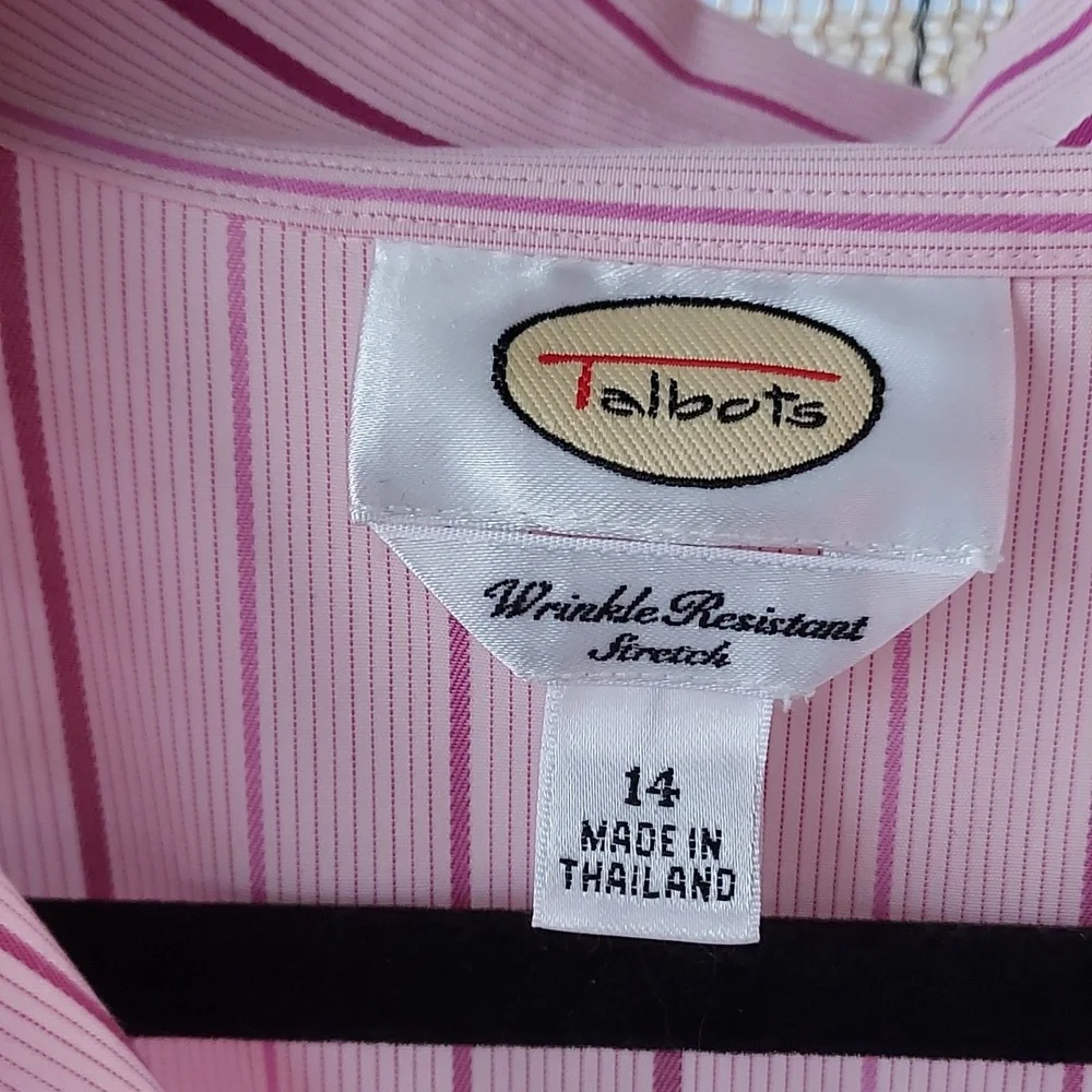 Talbots Pink Striped Button Down Top -14 - Picture 4 of 5